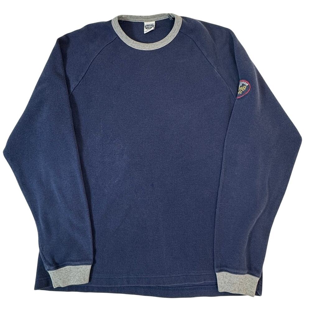 Vintage 90s Rainforest Cafe Thermal Shirt L Navy Waffle Knit Raglan Patch